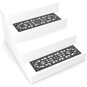 Pure Garden 82-YJ440B Set of 2 (Black) Non-Slip Stair Treads for Wooden Steps-Heavy Duty Decorative Runner with Traction Control Grip-Outdoor Rubber Mats