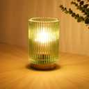 Battery Operated Lamp, Cordless Table Lamp with Timer, Desk Bedside Lamps with LED Warm Light, Glass Small Table Lamp for Bedroom, Bathroom, Living Room, Home Decor - Green