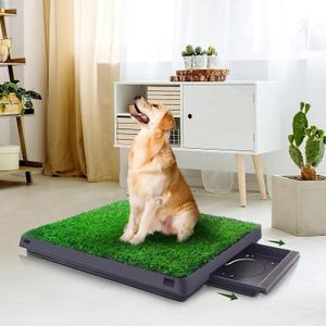Dog Grass Pad With Tray, 25" x 20" Potty for Puppy Training, Reusable Artificial Pee Pad, Indoor/Outdoor Pet Toilet Loo, 3-Layer System