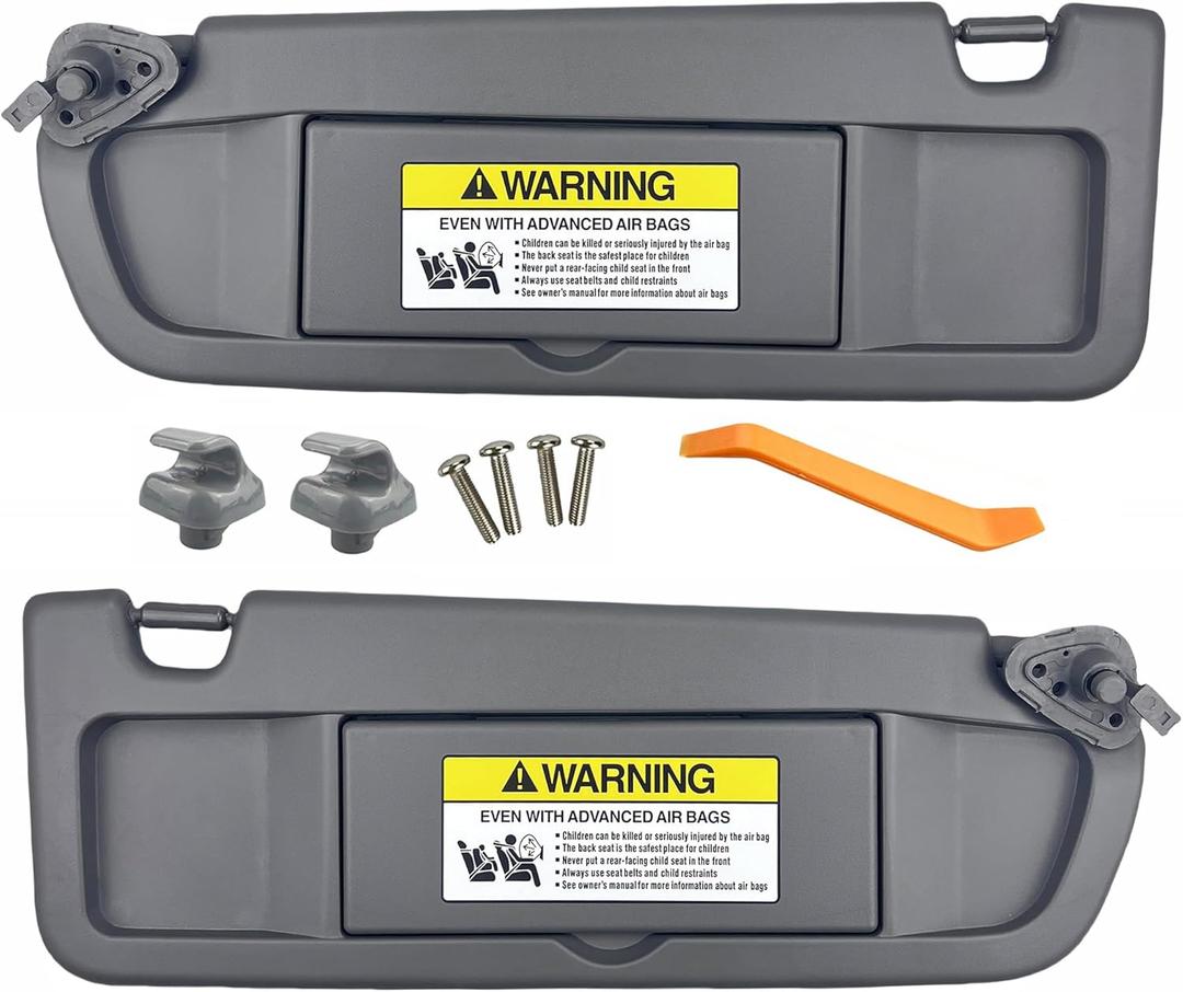 Pair of Left and Right Sun Visors with Clips and Screws for Honda Civic 2006 2007 2008 2009 2010 2011 Interior Sun Visor Replacement (Dark Gray)