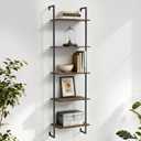 5 Tier Wall Mounted Bookshelf, 15.74" D x 9.44" W x 62.99" H, Narrow Ladder Bookcase with Metal Frame for Home Office, Living Room, Study, Industrial, Brown