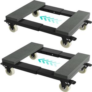 Heavy Duty Adjustable Furniture Moving Dolly - Furniture Movers with 4 Swivel Casters Wheels, Small Wood & Metal Floor Flat Dollies Cart, Set of 2 (Gray & Black)