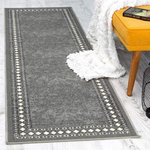 Antep Rugs Alfombras Modern Bordered 2x10 Non-Skid (Non-Slip) Low Profile Pile Rubber Backing Indoor Area Runner Rugs (Gray, 2' x 10') (Grey)