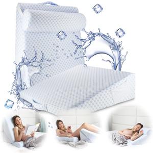 Nestl Bed Wedge Pillow - Wedge Pillow for Sleeping to Reduce Acid Reflux, Wedge Pillows for After Surgery 8-in-1 Triangle Pillow Wedge, Cooling Gel Memory Foam Wedge Snoring Pillow -7.5 Inch (White/Blue)