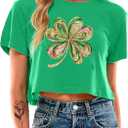 St Patricks Day Shirt Women Crop: Sexy Saint Patricks Day Crop Tops Funny Shamrock Tshirt Irish Graphic Tee (Green 01), XL