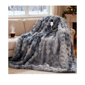 Electric Blanket, Soft Faux Rabbit Fur Bubble Heated Blanket with Dual Control 6 Heating Levels & 4 Hours Auto-Off, Machine Washable, Fast Heating (Black Gray, 50"X60")