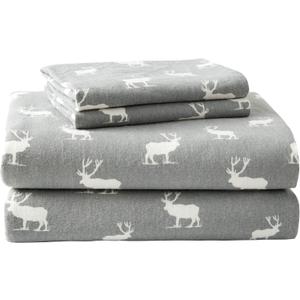 Eddie Bauer - Queen Sheets, Cotton Flannel Bedding Set, Brushed For Extra Softness, Cozy Home Decor (Elk Grove, Queen)