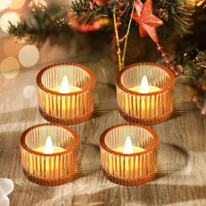 JOYIT Gold Votive Candle Holders Bulk Set of 4, Tealight Candle Holder for Wedding Table Centerpiece, Glass Small Candle Holders for Birthday Party, Valentine's Day, Home Decor (2''X 1.4'')