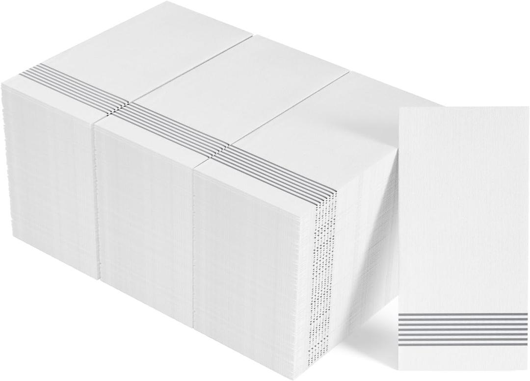 LITOPAK 300 Pack Disposable Guest Towels, Disposable Hand Towels for Bathroom, Paper Dinner Napkins for the Kitchen, Soft, Party Napkins, and Wedding Napkins (Silver)