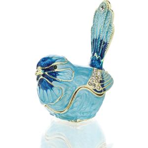 YU FENG Enamel Bird Trinket Box Jewelry Organizer, Hand Painted Decorative Hinged Keepsake Box Blue Bird