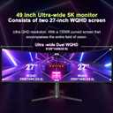 Amzfast 49 Inch Curved Monitor 120Hz DQHD (5120x1440) Ultrawide Gaming Monitor, 120% sRGB, 1500R, 1ms MPRT, HDR, Adaptive Sync, PIP/PBP, Height Adjustable, HDMI 2.0/DP 1.4, VESA 75x75, AMZG49C7U