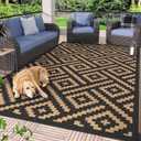GENIMO Outdoor Rug for Patio Clearance,9'x12' Waterproof Large Mat,Reversible Plastic Camping Rugs,Rv,Porch,Deck,Camper,Balcony,Backyard (Black & Brown)