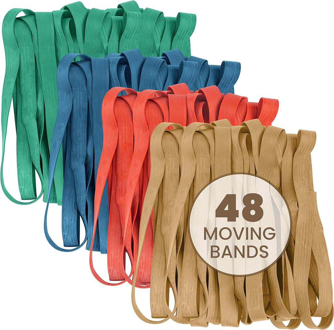 kitchentoolz 48 Pack Mover Bands Extra Large Rubber Bands for Furniture & Moving Blankets Heavy-Duty Stretch Bands in 4 Sizes (25", 30", 36", 42")
