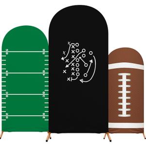 Tingjoo 3 Pcs Green Golf Arch Backdrop Cover for Party 4 Ft-6 Ft Golf Party Decorations Sage Green Spandex Fitted Photo Props Background for Birthday Balloon Wedding Baby Shower(Football), 4 X 1.65 Ft, 5 X 2.1 Ft, 6 X 2.6 Ft