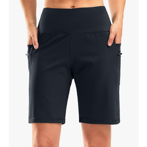 G Gradual Women's High Waisted 9" Bermuda Shorts with Zipper Pockets Athletic Workout Long Shorts for Women Knee Length (LARGE)