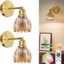 NIORSUN Battery Operated Wall Sconce Set of 2, Amber Wireless Rechargeable Wall Lights with 5200mAh Dimmable Detachable Bulbs and Remote, 9 Colors Sconces Wall Decor for Bedroom Living Room Hallway