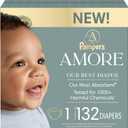 Pampers Amore, Size 1 (8-14 lbs), 132 Count, Our Best Diaper  Hypoallergenic & Fragrance Free, Up to 100% Leakproof, Soft as Cashmere