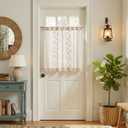 jinchan Belrose Linen Floral Kitchen Curtains 36 inch Length Embroidered Farmhouse Cafe Curtains for Living Room Bathroom Small Windows Curtain Set Sheer Light Filtering 2 Panels Beige