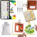 Portable Mini Watercolour Paint Set Travel & Pocket Wooden Paint Palette with Metal Clip, Water Colour Paints Sets with Sketchbook & Water Pen for Painters,Artists,Beginner (Yellow, 12 Colors, S-8 Grids) (1.04 Fl Oz (Pack of 7))