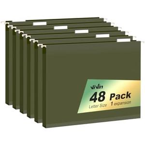 ViVin Hanging File Folders, 1/5-Cut Adjustable Tabs with 48 Per Box, 1 Inch Expansion, 48 Pack Letter Size Hanging File Folders, Designed for Office Home School Filing Cabinet(Green)