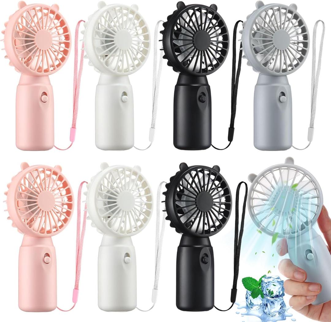 Glooglitter 8 Pcs Mini Portable Fans Bulk Handheld Battery Operated Fan with Lanyard, Cooling Lightweight Pocket Personal Fans for Wedding Birthday Summer Outdoor Use (White Black Gray Pink)