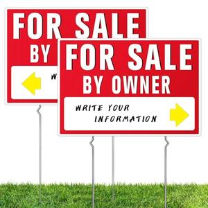 2PC House For Sale By Owner Yard Sign, Double-Sided Home For Sale Sign with Metal Stakes, for Real Estate, Large Directional Arrows Stickers, 16"x11" Corrugated Plastic House By Owner Signs