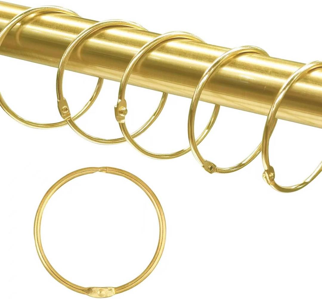 24 Pack Shower Curtain Rings, Rust Proof Shower Curtain Hooks for Bathroom, Circular Decorative Shower Curtain Rings and Hooks for Shower Rod, Metal Rings for Shower Curtain, Loose Leaf Rings(Gold)