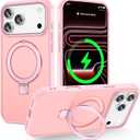 Magnetic Compatible with iPhone 17 Pro Max Case with Stand [Military Grade Drop Tested][Compatible with Magnet] Ring Translucent Slim Hard Back Soft Edge, Pink