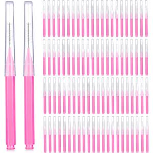 Patelai 100 Pieces Braces Brush for Cleaner Interdental Brush Toothpick Dental Tooth Flossing Head Oral Dental Hygiene Flosser Toothpick Cleaners Tooth Cleaning Tool (Pink,0.39"x0.08") (1 Count (Pack of 1))