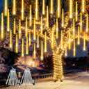 2-Pack Extendable Meteor Shower Christmas Lights Outdoor, 16 Tubes 384 LEDs Waterproof Falling Rain String Lights, Christmas String Lights Outdoor for Tree Patio Garden Holiday Decorations(Warm White)