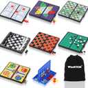 8-in-1 Mini Travel Board Games Set, Magnetic Checkers Game with Folding Magnet Board, 4 in a Row Game, 5.2'' Compact Design Ideal for Family/Road Trip/Travel/Camping Party, Included Storage Bag