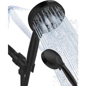 High Pressure Shower head with Handheld 7 Modes, Built-in Power Wash to Clear Tub. Tile & Pets, 5 High Flow Hand Held Hydro Rain Showerhead with Stainless Steel Hose and Adjustable Bracket-Matt Black