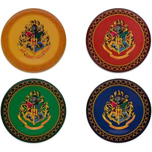 Silver Buffalo Harry Potter Hogwarts Crest Solid Diamond Pattern 4pc Melamine Plate Set, 10-Inches