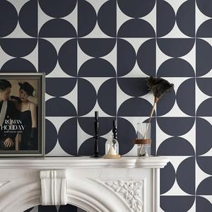 Dimoon 78.7"x17.3"Peel and Stick Wallpaper Geometric Contact Paper Vintage Navy Blue Beige Wall Paper Removable Square Waterproof Self Adhesive Wall Covering for Bedroom Shelf Liner Decal Vinyl Roll, Set of 2
