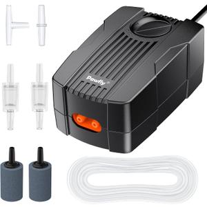 Pawfly Aquarium Air Pump Oxygen Pump for 10-200 Gallon Fish Tanks Buckets Dual Outlet Adjustable Ultra Quiet Aerator Pump with Accessories (60-120 gal (With Kit))