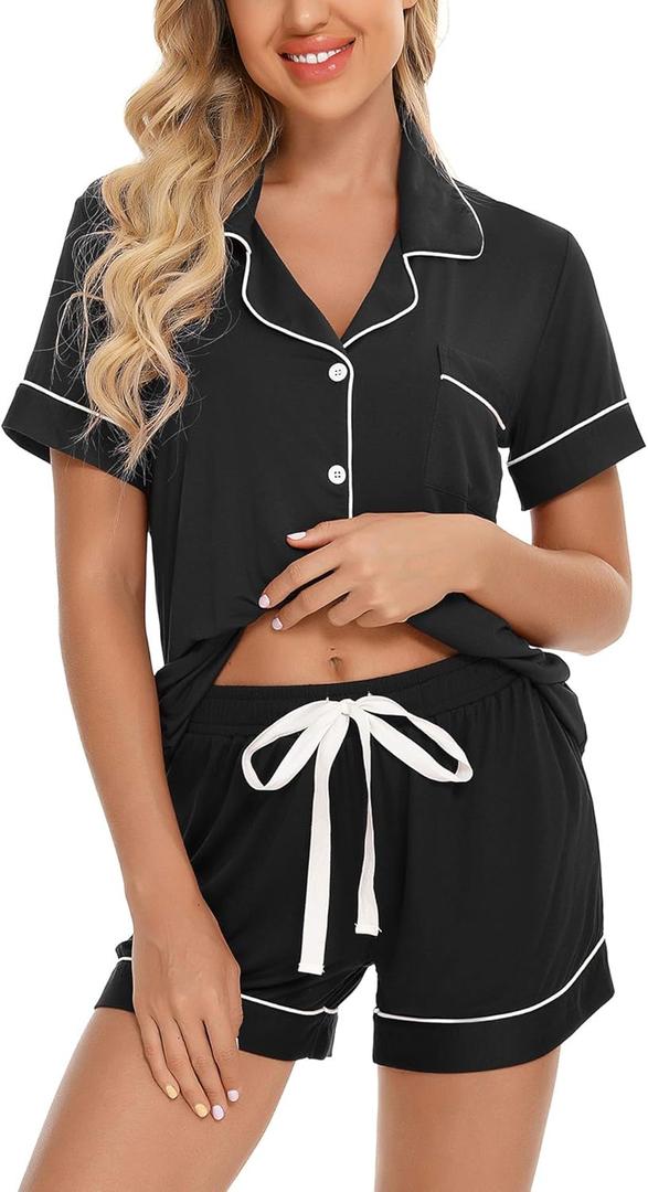Senert Pajamas Set For Women Short Sleeve Sleepwear Soft Button Down Post Partum Pjs Set Maternity Lounge Sets S-XXL (Large)