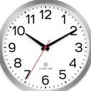 AKCISOT Atomic 12 Inch Wall Clock Analog Clocks for Indoor Kitchen, Battery Operated Clock for Bedroom Office Classroom Living Room(Silver)
