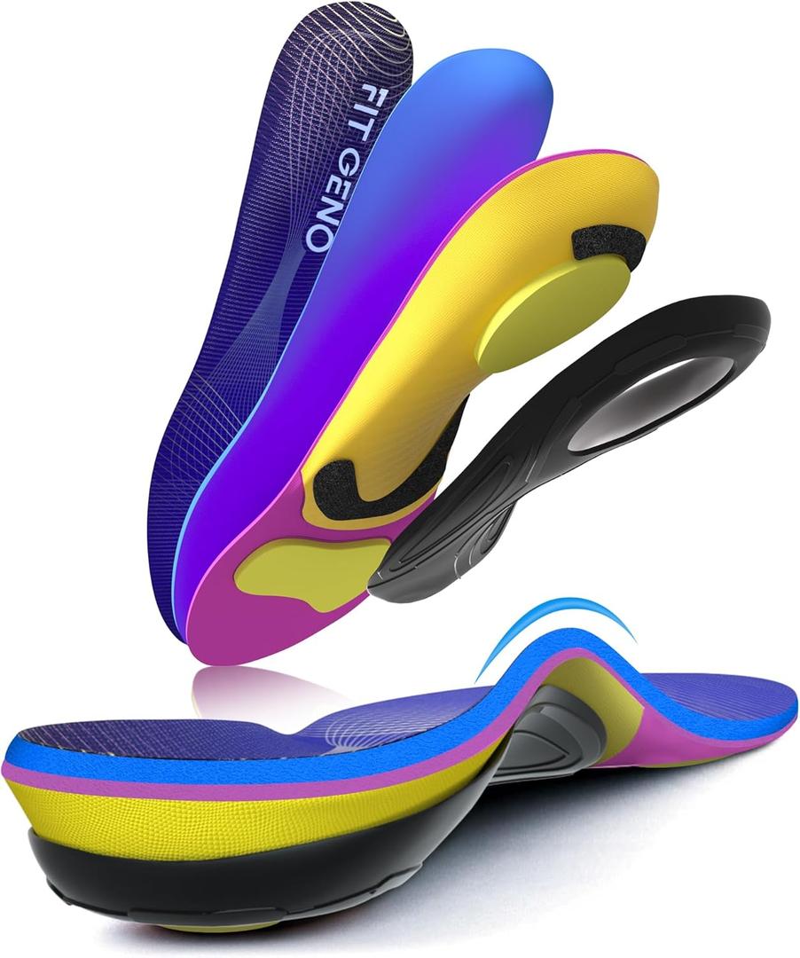 Arch Support Plantar Fasciitis Insoles: Fit Geno Orthotics Inserts for High Arch Pain Relief  Heavy Duty Shoe Inserts for Women & Men 220lbs+  for Work Boots & Sneakers (Women's 12-13 / Men's 10-11) (Blue)