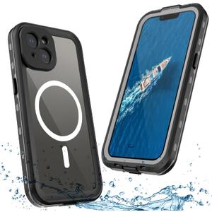 Full Body Case for iPhone 15 6.1 Inch,Waterproof DirtProof DropProof Snowproof Anti-Scratch Magnetic Clear Rugged Built-in Screen Protector Heavy Protect,Black-Gray