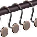 CHICTIE Bronze Shower Curtain Hooks, Oil Rubbed Rustproof Shower Curtain Rings for Bathroom, Metal Decorative Shower Hooks for Shower Curtain Rod, Set of 12 Shower Hangers Round Heavy Duty Design