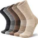 ANTSANG Merino Wool Hiking Socks for Men & Women 5 Pairs Thermal Warm Winter Thick Cushion Moisture Wicking Crew Boot Socks (Medium, Khaki Mixed)