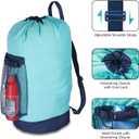 Dalykate Laundry Backpack with Shoulder Straps and Mesh Pocket Durable Nylon Clothes Hamper Bag with Drawstring Closure for College, Travel, Laundromat, Apartment, Blue
