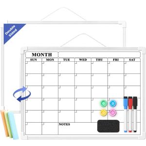 Monthly Whiteboard Calendar for Wall, Small 16" x 12" Dry Erase Board with Plastic Frame, Hanging Dry Erase Calendar with 3 Mini Sticky Notes for Kitchen Planner, Memo, Home and Office