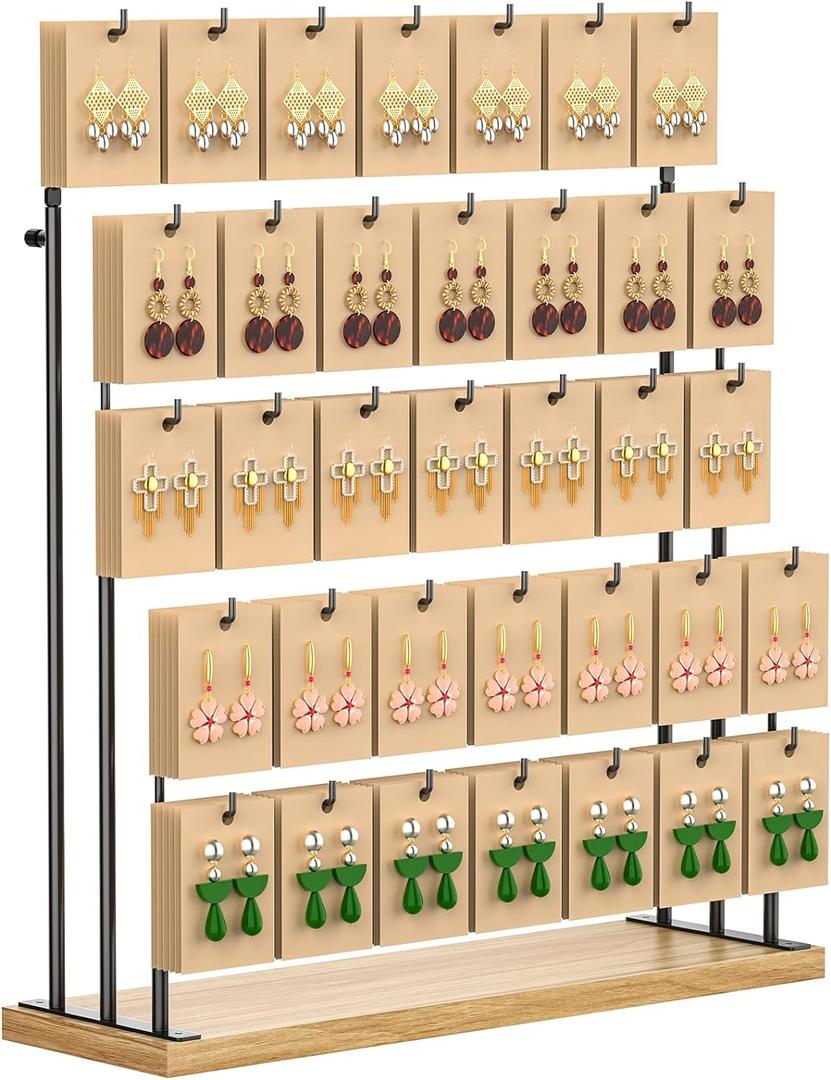 ORLESS Jewelry Display for Vendors, Earring Display Stand for Selling, Necklace Display Holder for Selling, Earring Cards Organizer for Bracelets, Rings, Jewelry Towers, Original Wood (35 Hooks) (Carbonized Black)