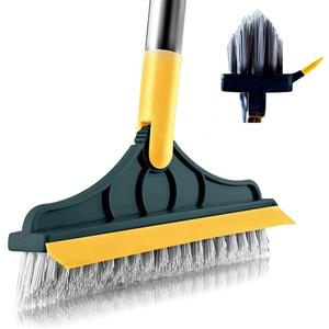 2 in 1 Cleaning Scrub Brush Grout Brush Scrape Floor Scrub Brush with Long Handle V-Shape Stiff Bristle Brush Scrubber with Squeegee 120°Rotating Shower Scruber for Cleaning Bathroom Glass Wall