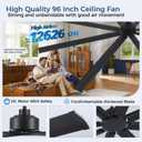 JSAITEE 96Inch Industrial Ceiling Fan, Reversible Quiet DC Motor, 8 Blades, 3 Downrods, 6 Speed Remote Control, Large No-Light Ceiling Fan for Residential & Commercial Spaces, Porch Garage Shop, Black