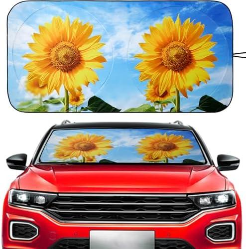 Vepagoo Car Windshield Sun Shade for Front Window, Sun Protector for UV Ray, Sun Blocker Keep Interior Cool, Car Sun Screen Prevent Dashboard Fade Sun Flower Design (65 x 32 in)