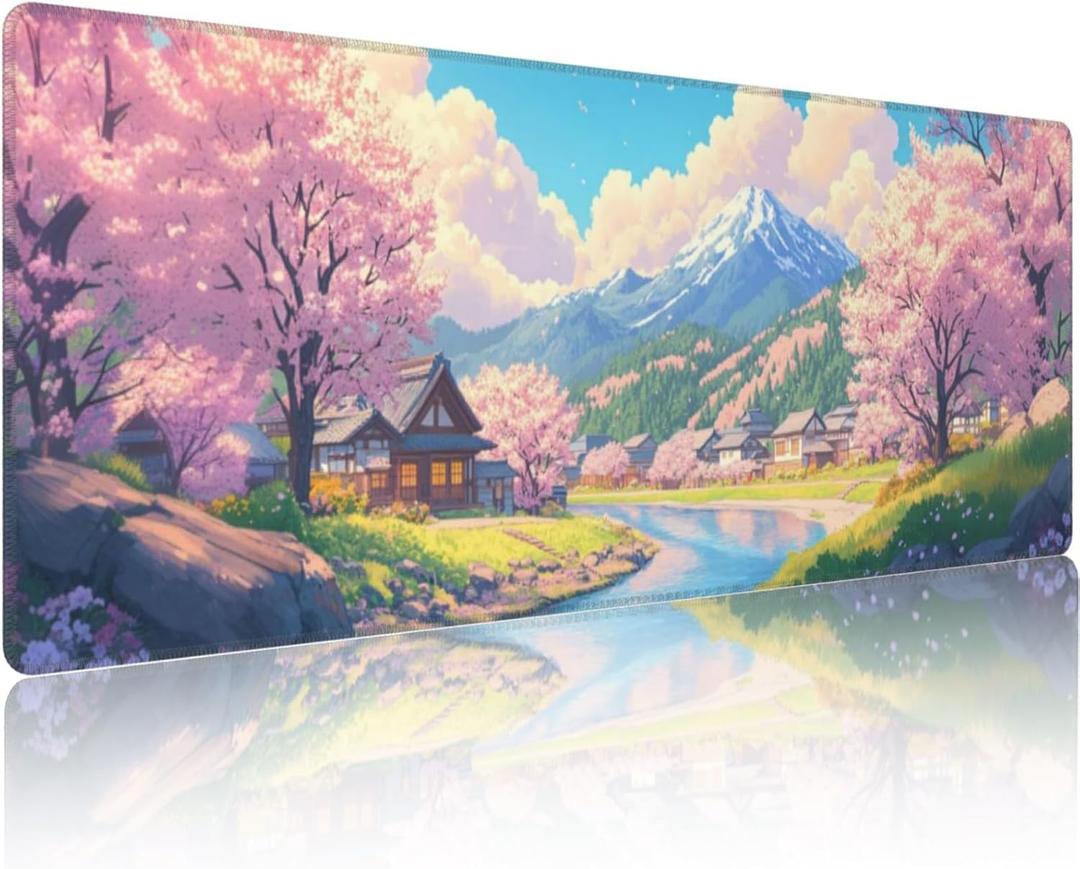 Japanese Mouse Pad Village Pink-Anime Large Gaming Mouse Pad XXL Mouse Mat Desk Pad Non-Slip Rubber Base Home and Office
