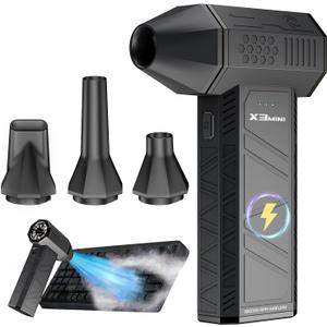 Compressed Air Duster, 180000RPM Electric Air Duster, Rechargeable Cordless Air Blower with 3-Gear Turbo Fan, Canned Air Alternative for Keyboard, PC, Computer, Car, Home & Outdoor Use (Pure Black)