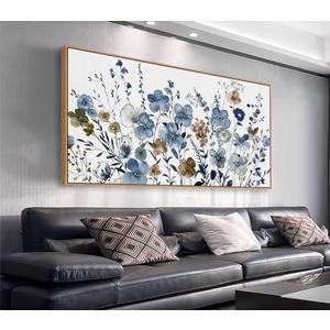 Framed Floral Wall Art - Abstract Flowers Canvas Pictures for Living Room Wall Decor, Indigo Brown Botanical Prints Modern Nature Painting Artwork for Bedroom Kitchen Office Decor 58" x 29"